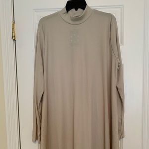 Mock neck beige dress